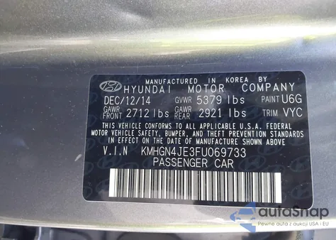 2015 Hyundai Genesis 3.8 from USA, damaged, VIN KMHGN4JE3FU069733